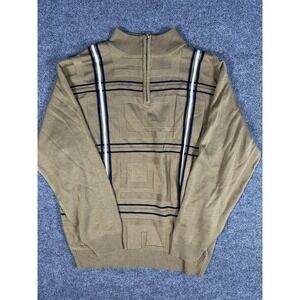 Stacy Adams Sweater Mens XL Beige 1/4 Zip Mock Neck Geometric Knit Pullover